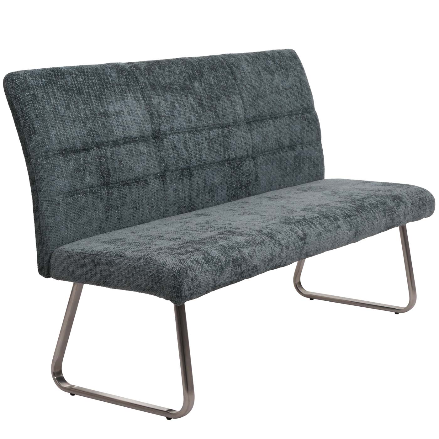 Cosmo Casa - Eetkamerbank 160cm - Geborsteld Roestvrij Staal - Textiel Chenille - Blauwgroen