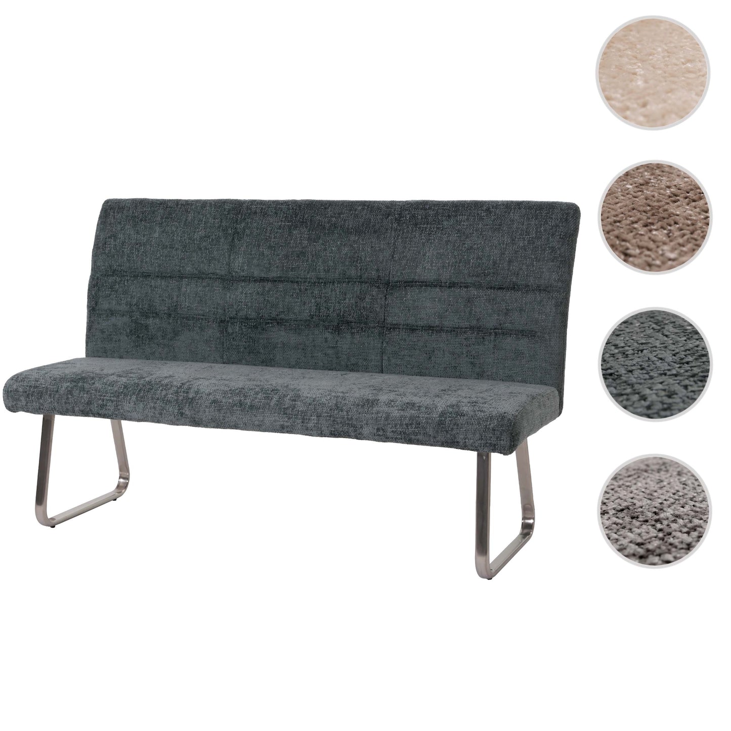 Cosmo Casa - Eetkamerbank 160cm - Geborsteld Roestvrij Staal - Textiel Chenille - Blauwgroen