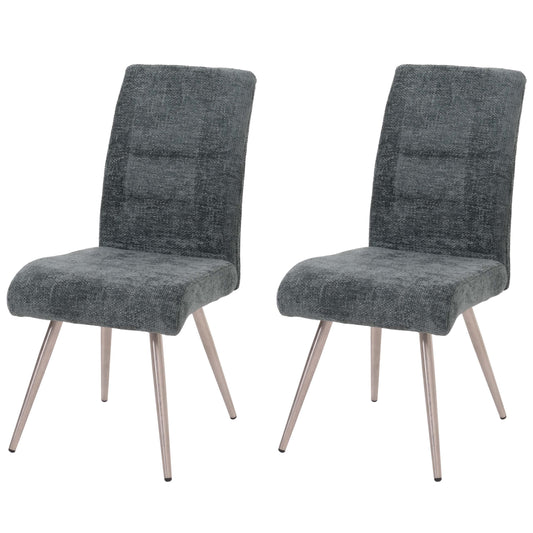 Cosmo Casa - Set van 2 Eetkamerstoelen - Geborsteld Roestvrij Staal - Textiel Chenille - Blauwgroen