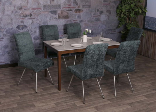 Cosmo Casa - Set van 2 Eetkamerstoelen - Geborsteld Roestvrij Staal - Textiel Chenille - Blauwgroen