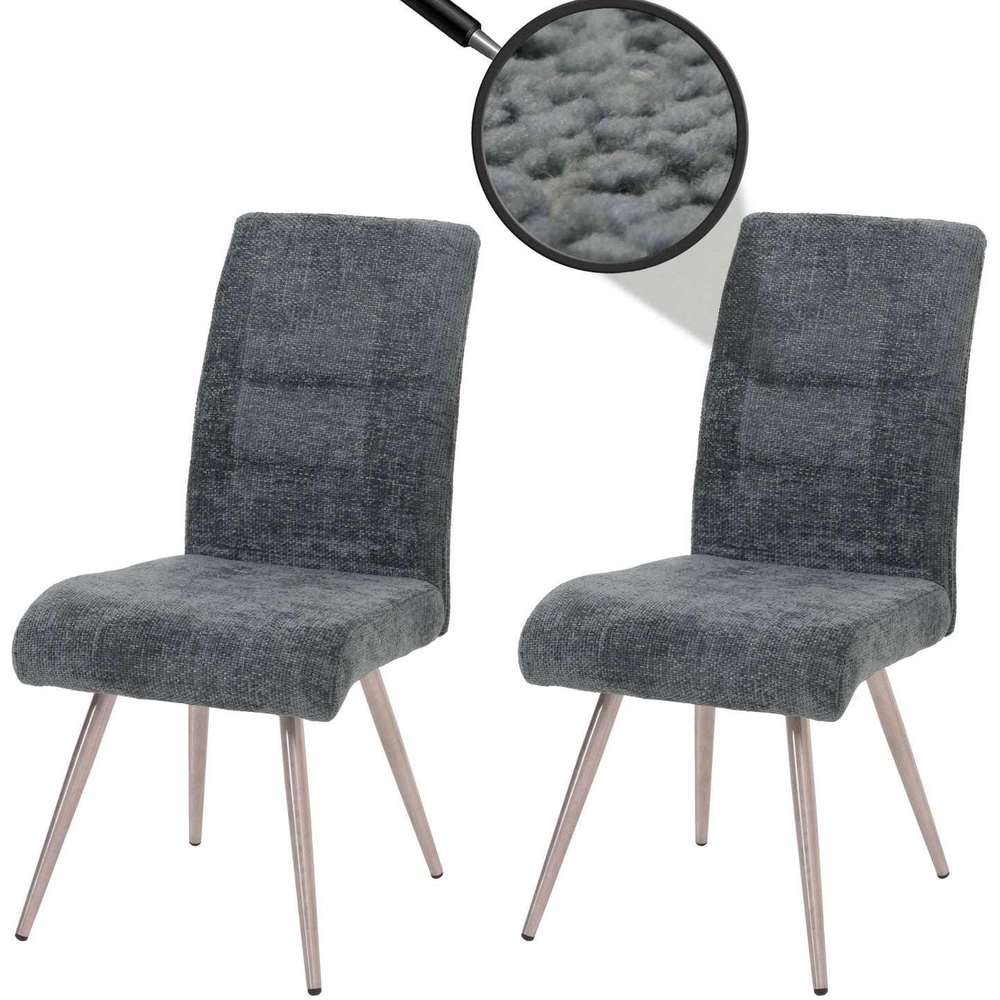 Cosmo Casa - Set van 2 Eetkamerstoelen - Geborsteld Roestvrij Staal - Textiel Chenille - Blauwgroen