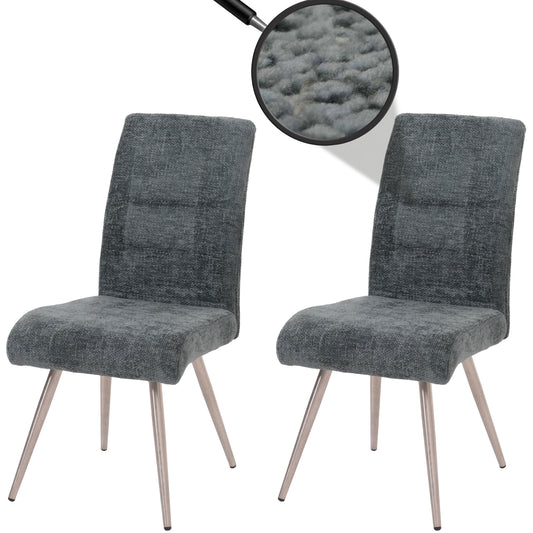 Cosmo Casa - Set van 2 Eetkamerstoelen - Geborsteld Roestvrij Staal - Textiel Chenille - Blauwgroen