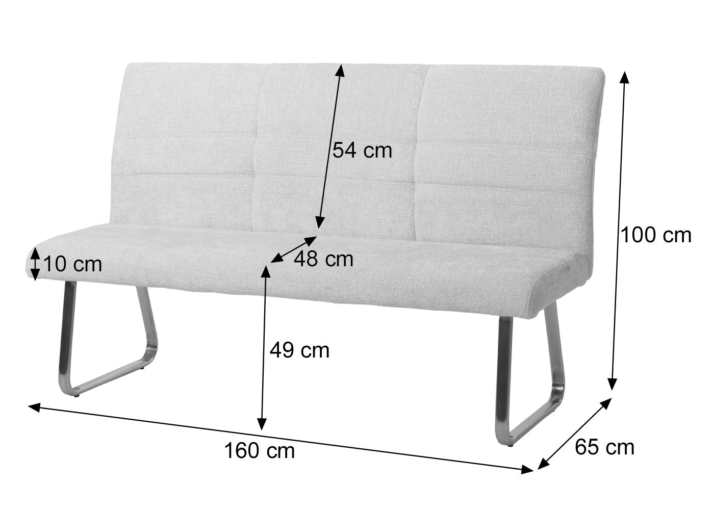 Cosmo Casa - Eetkamerbank 160cm - Geborsteld Roestvrij Staal - Textiel Chenille - Donkergrijs
