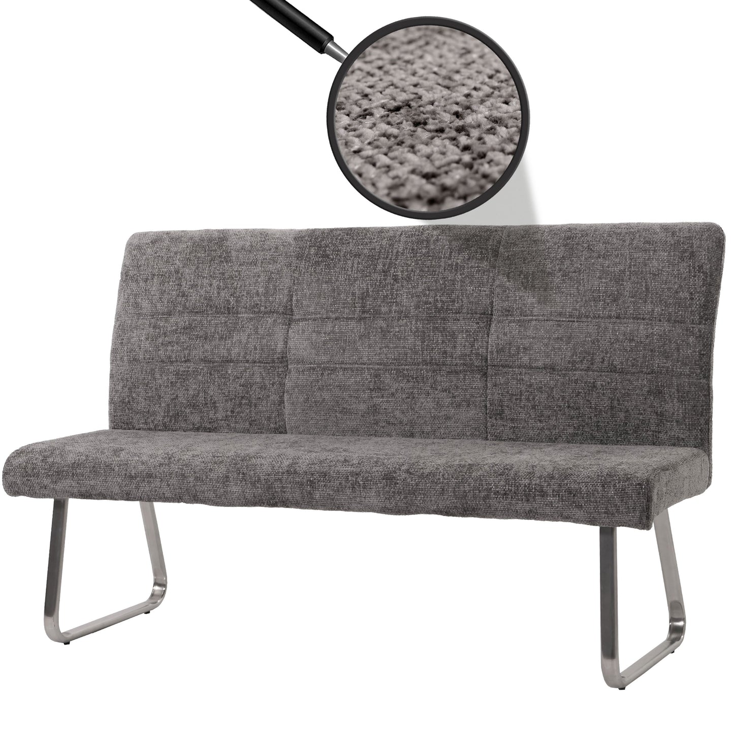 Cosmo Casa - Eetkamerbank 160cm - Geborsteld Roestvrij Staal - Textiel Chenille - Donkergrijs
