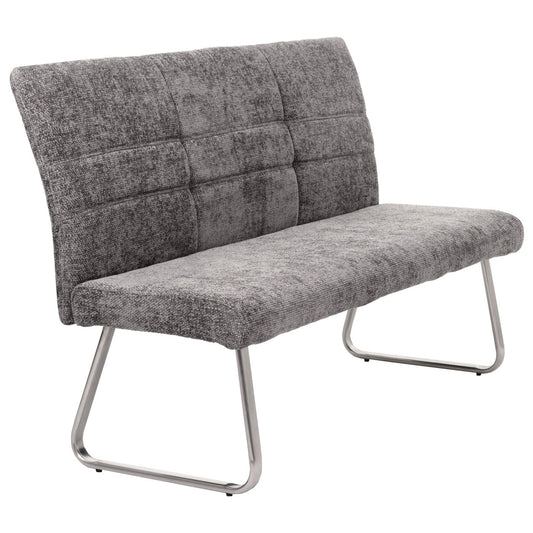 Cosmo Casa - Eetkamerbank 160cm - Geborsteld Roestvrij Staal - Textiel Chenille - Donkergrijs