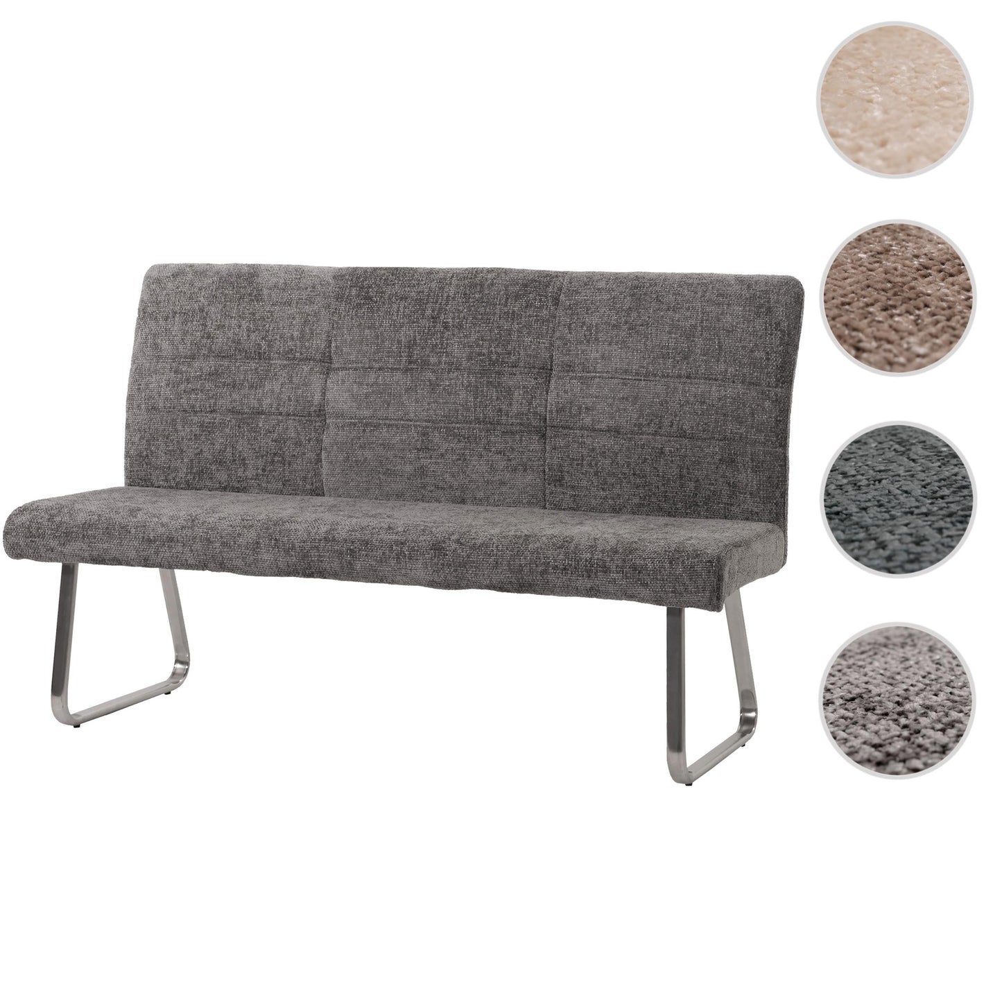 Cosmo Casa - Eetkamerbank 160cm - Geborsteld Roestvrij Staal - Textiel Chenille - Donkergrijs