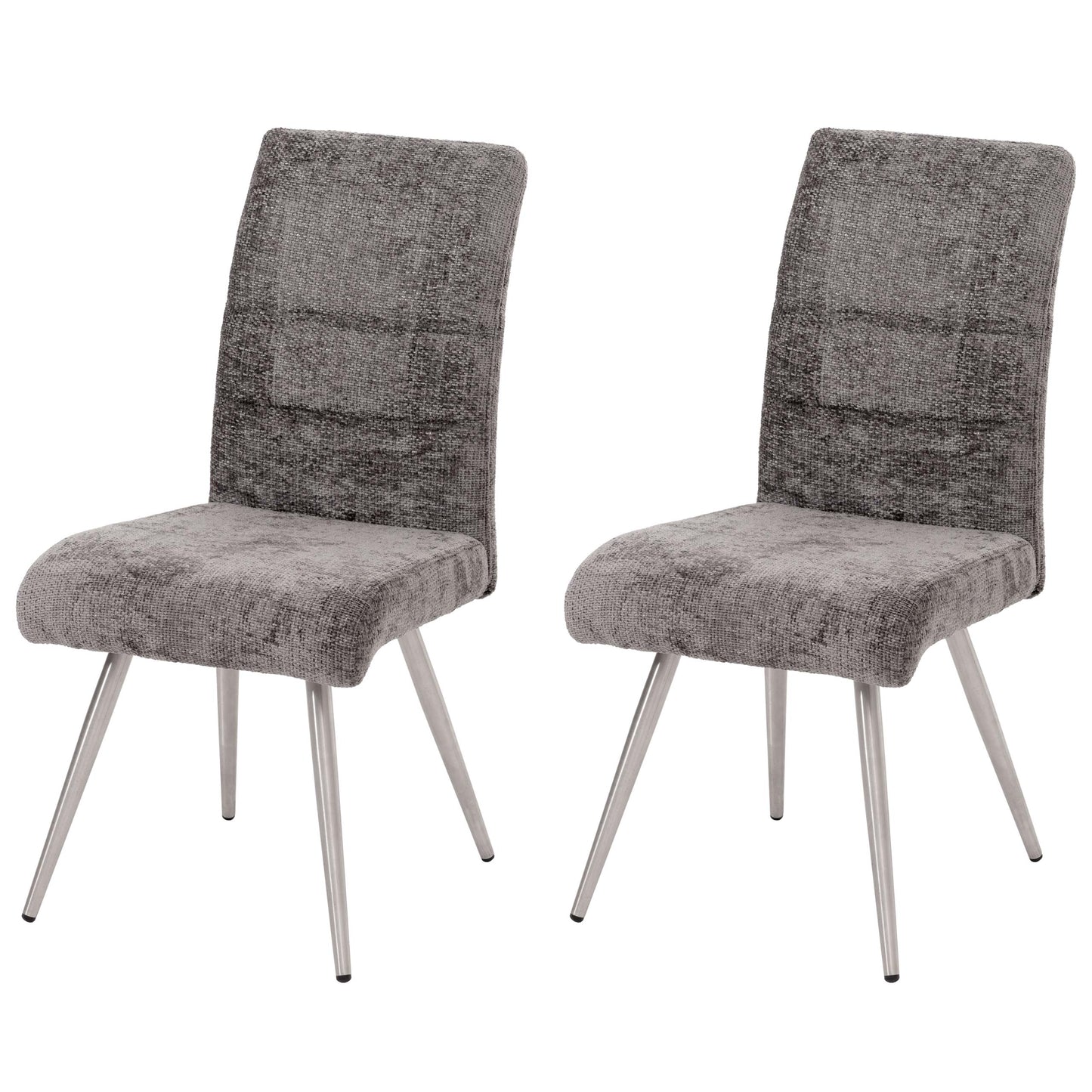 Cosmo Casa - Set van 2 Eetkamerstoelen - Geborsteld Roestvrij Staal - Textiel Chenille - Donkergrijs