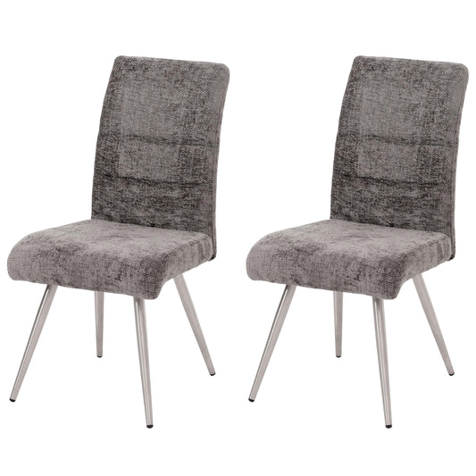 Cosmo Casa - Set van 2 Eetkamerstoelen - Geborsteld Roestvrij Staal - Textiel Chenille - Donkergrijs