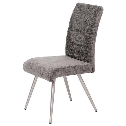 Cosmo Casa - Set van 2 Eetkamerstoelen - Geborsteld Roestvrij Staal - Textiel Chenille - Donkergrijs