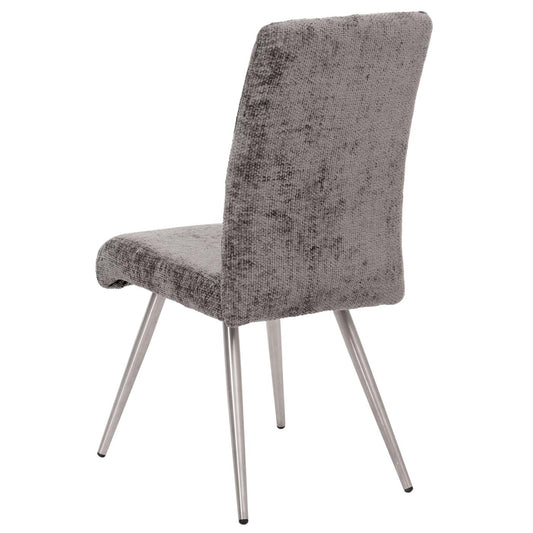 Cosmo Casa - Set van 2 Eetkamerstoelen - Geborsteld Roestvrij Staal - Textiel Chenille - Donkergrijs