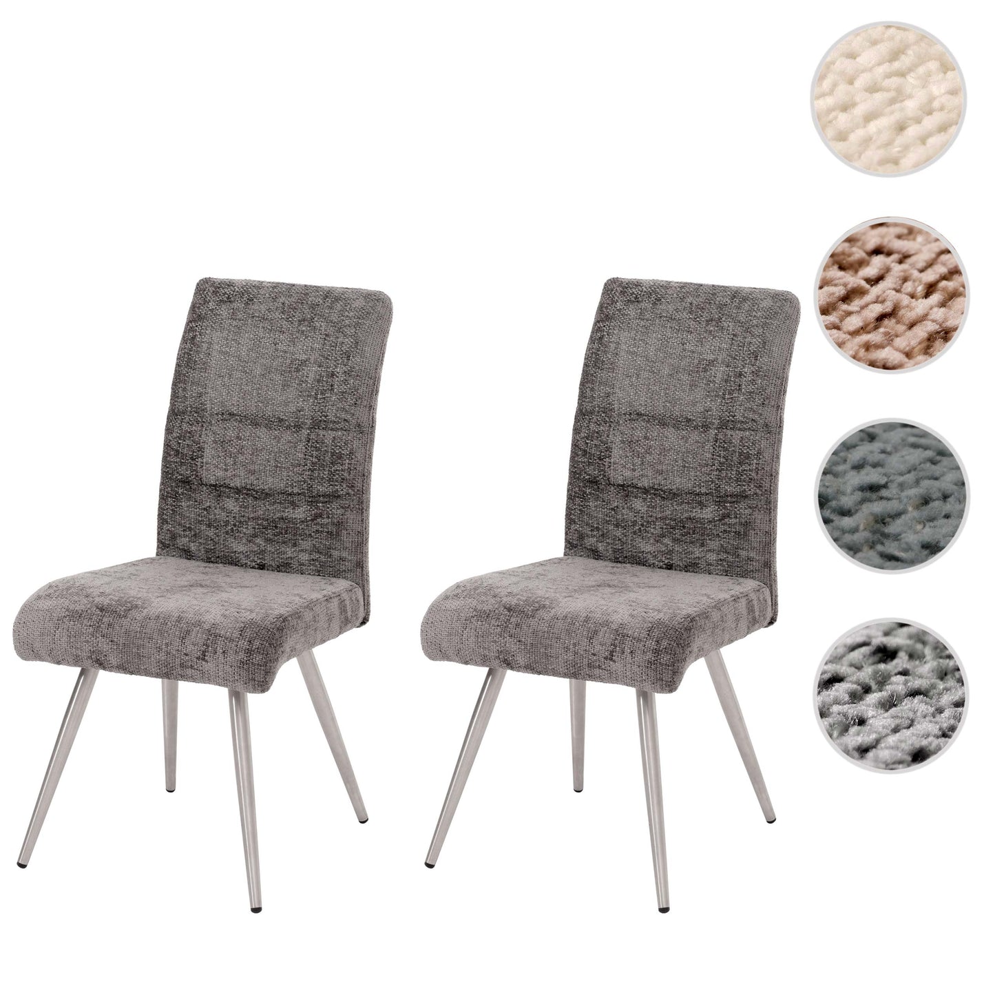 Cosmo Casa - Set van 2 Eetkamerstoelen - Geborsteld Roestvrij Staal - Textiel Chenille - Donkergrijs