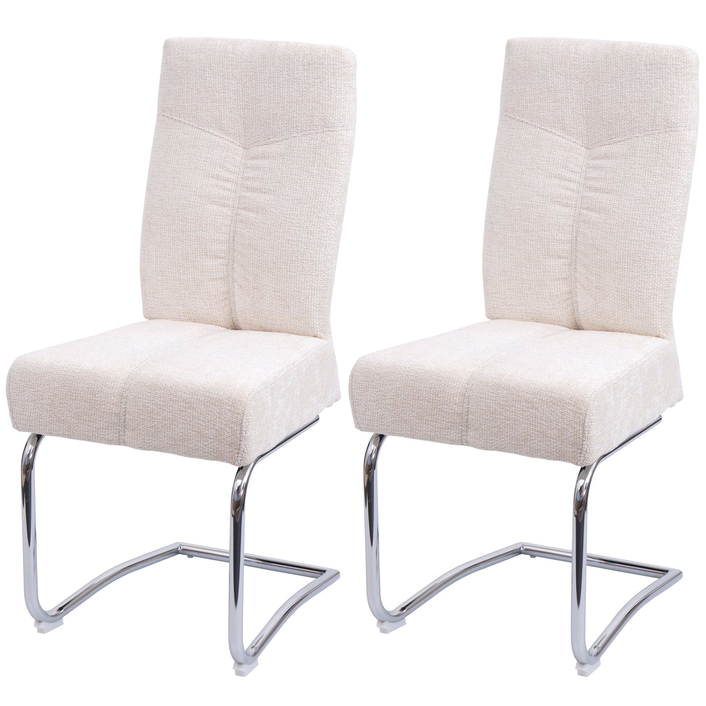 Cosmo Casa - Set van 2 Eetkamerstoelen - Sledestoel & Fauteuil - Metaal - Chenille Stof - Crème
