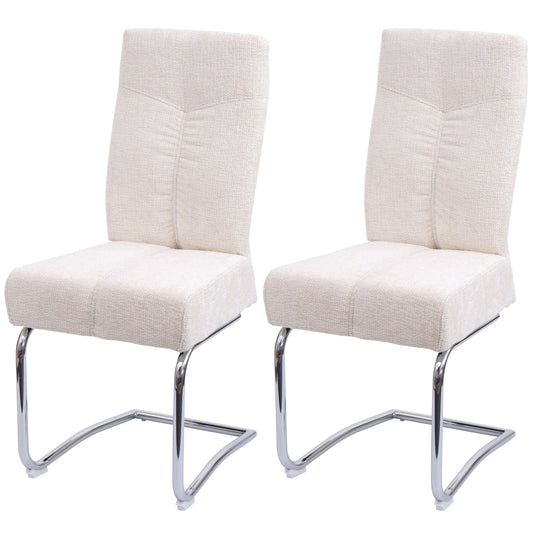Cosmo Casa - Set van 2 Eetkamerstoelen - Sledestoel & Fauteuil - Metaal - Chenille Stof - Crème