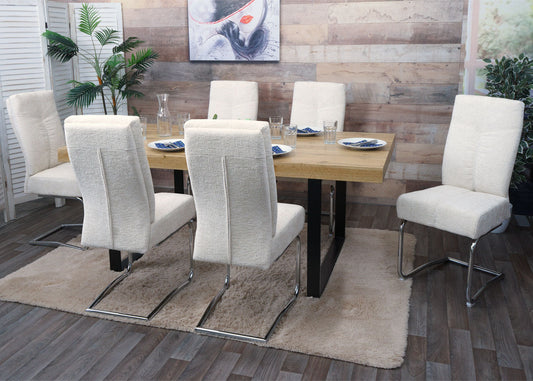 Cosmo Casa - Set van 2 Eetkamerstoelen - Sledestoel & Fauteuil - Metaal - Chenille Stof - Crème