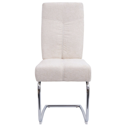 Cosmo Casa - Set van 2 Eetkamerstoelen - Sledestoel & Fauteuil - Metaal - Chenille Stof - Crème