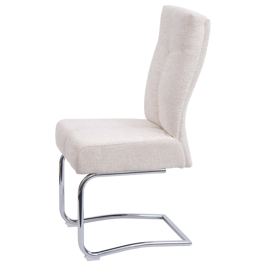 Cosmo Casa - Set van 2 Eetkamerstoelen - Sledestoel & Fauteuil - Metaal - Chenille Stof - Crème