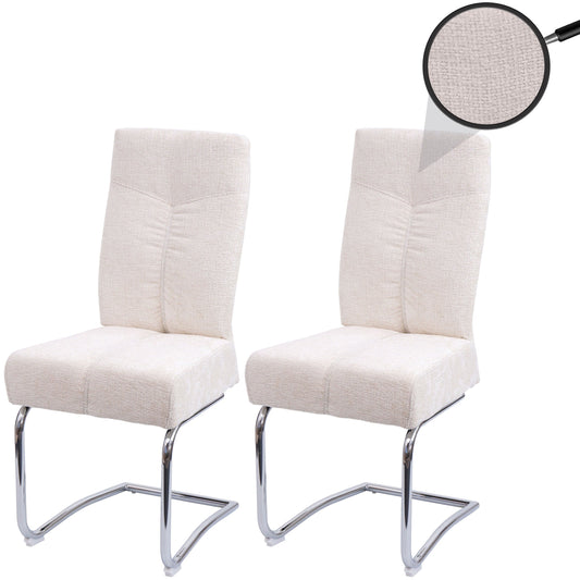 Cosmo Casa - Set van 2 Eetkamerstoelen - Sledestoel & Fauteuil - Metaal - Chenille Stof - Crème