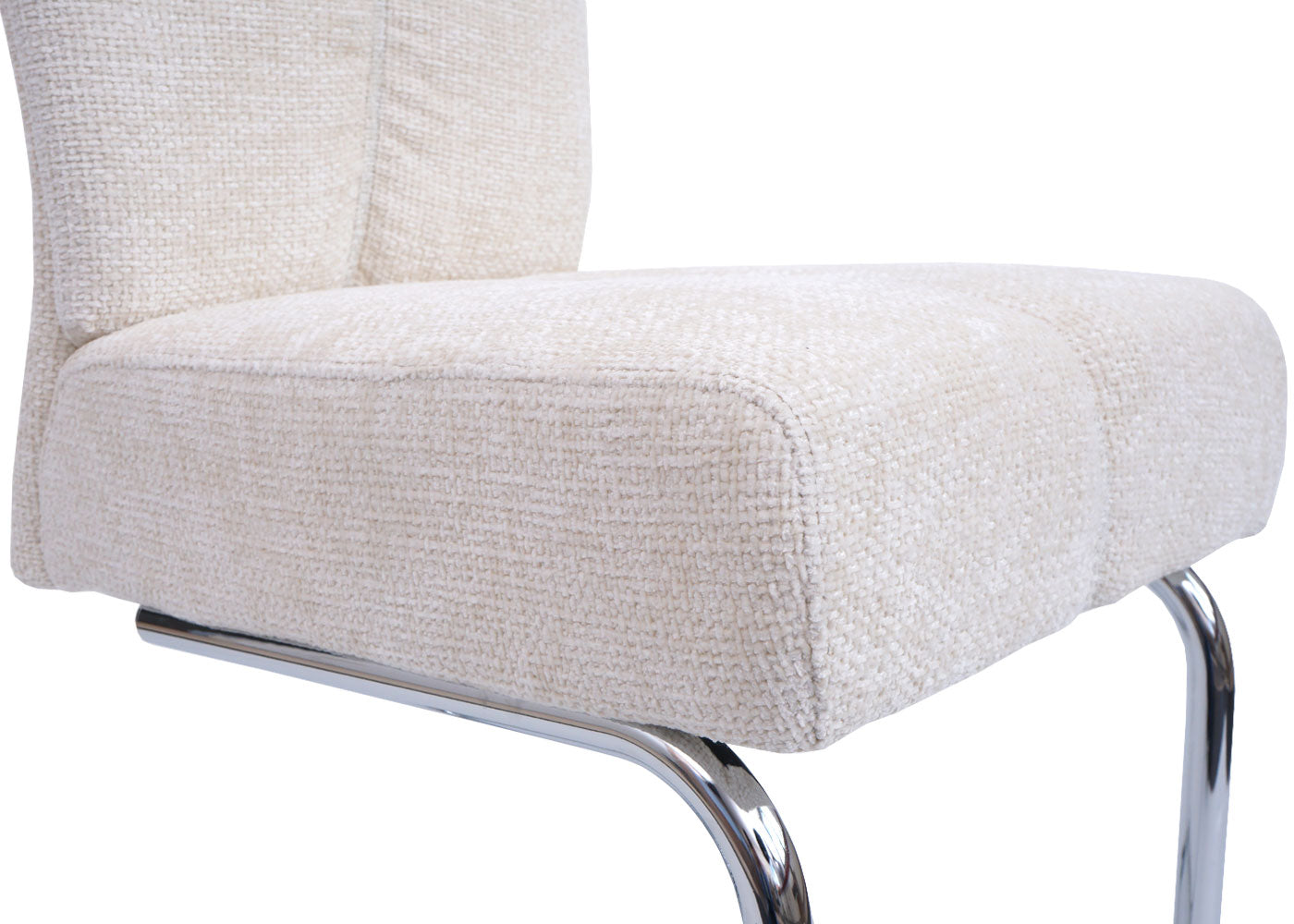 Cosmo Casa - Set van 2 Eetkamerstoelen - Sledestoel & Fauteuil - Metaal - Chenille Stof - Crème