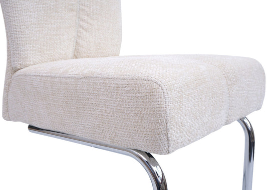 Cosmo Casa - Set van 2 Eetkamerstoelen - Sledestoel & Fauteuil - Metaal - Chenille Stof - Crème