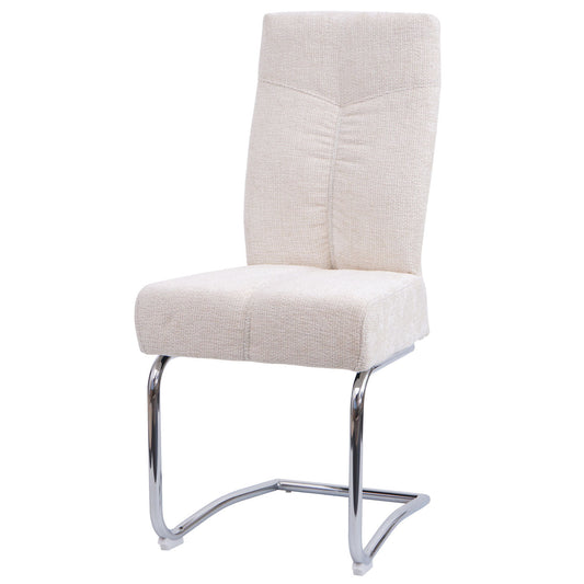Cosmo Casa - Set van 2 Eetkamerstoelen - Sledestoel & Fauteuil - Metaal - Chenille Stof - Crème