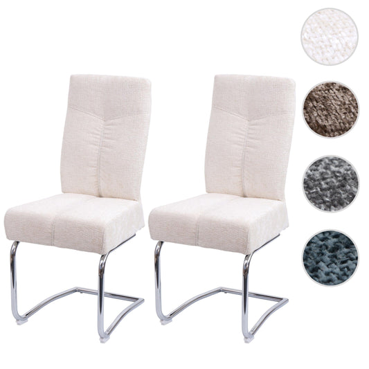 Cosmo Casa - Set van 2 Eetkamerstoelen - Sledestoel & Fauteuil - Metaal - Chenille Stof - Crème