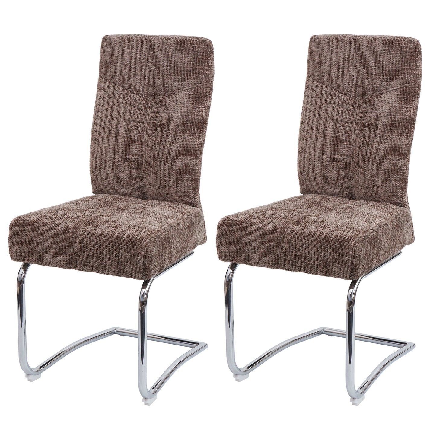 Cosmo Casa - Set van 2 Eetkamerstoelen - Sledestoel & Fauteuil - Metaal - Chenille Stof - Bruin