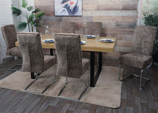 Cosmo Casa - Set van 2 Eetkamerstoelen - Sledestoel & Fauteuil - Metaal - Chenille Stof - Bruin