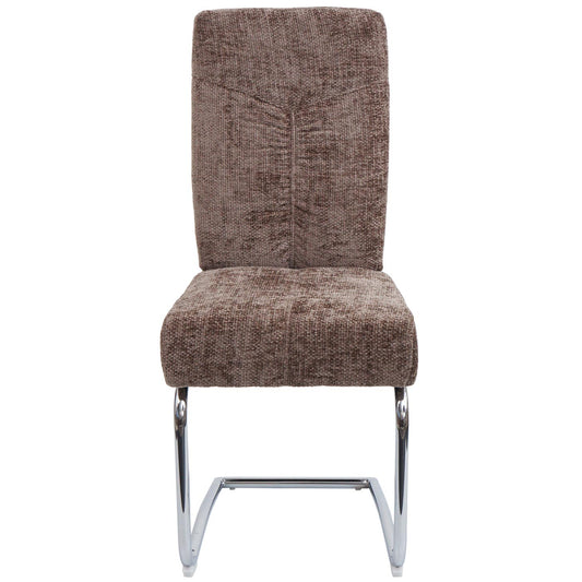Cosmo Casa - Set van 2 Eetkamerstoelen - Sledestoel & Fauteuil - Metaal - Chenille Stof - Bruin
