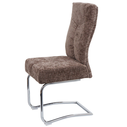 Cosmo Casa - Set van 2 Eetkamerstoelen - Sledestoel & Fauteuil - Metaal - Chenille Stof - Bruin