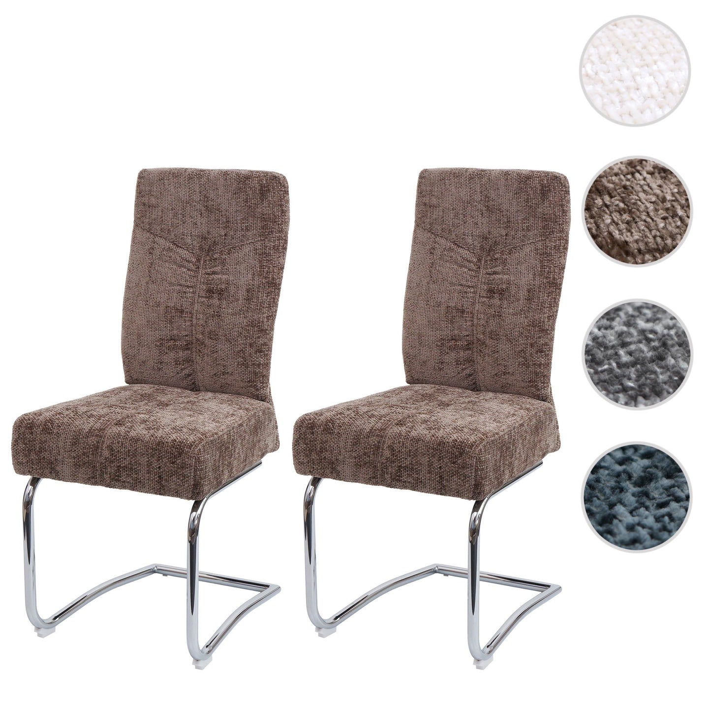 Cosmo Casa - Set van 2 Eetkamerstoelen - Sledestoel & Fauteuil - Metaal - Chenille Stof - Bruin