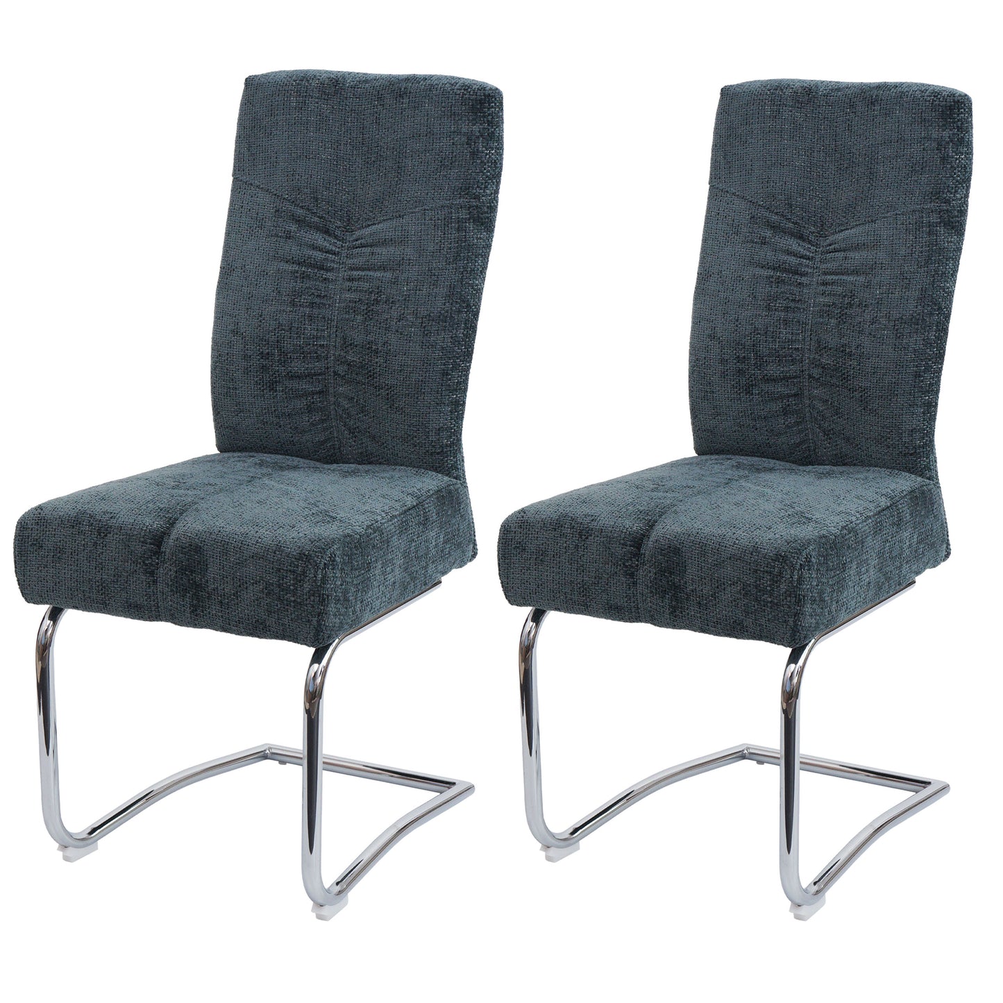 Cosmo Casa - Set van 2 Eetkamerstoelen - Sledestoel & Fauteuil - Metaal - Chenille Stof - Blauwgroen