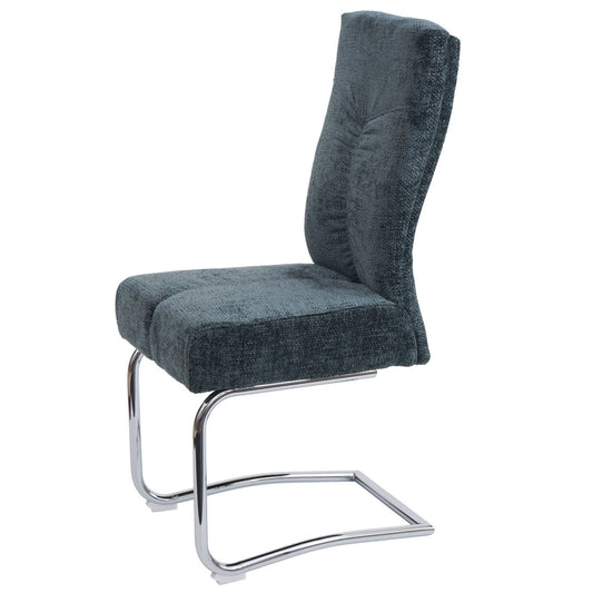 Cosmo Casa - Set van 2 Eetkamerstoelen - Sledestoel & Fauteuil - Metaal - Chenille Stof - Blauwgroen