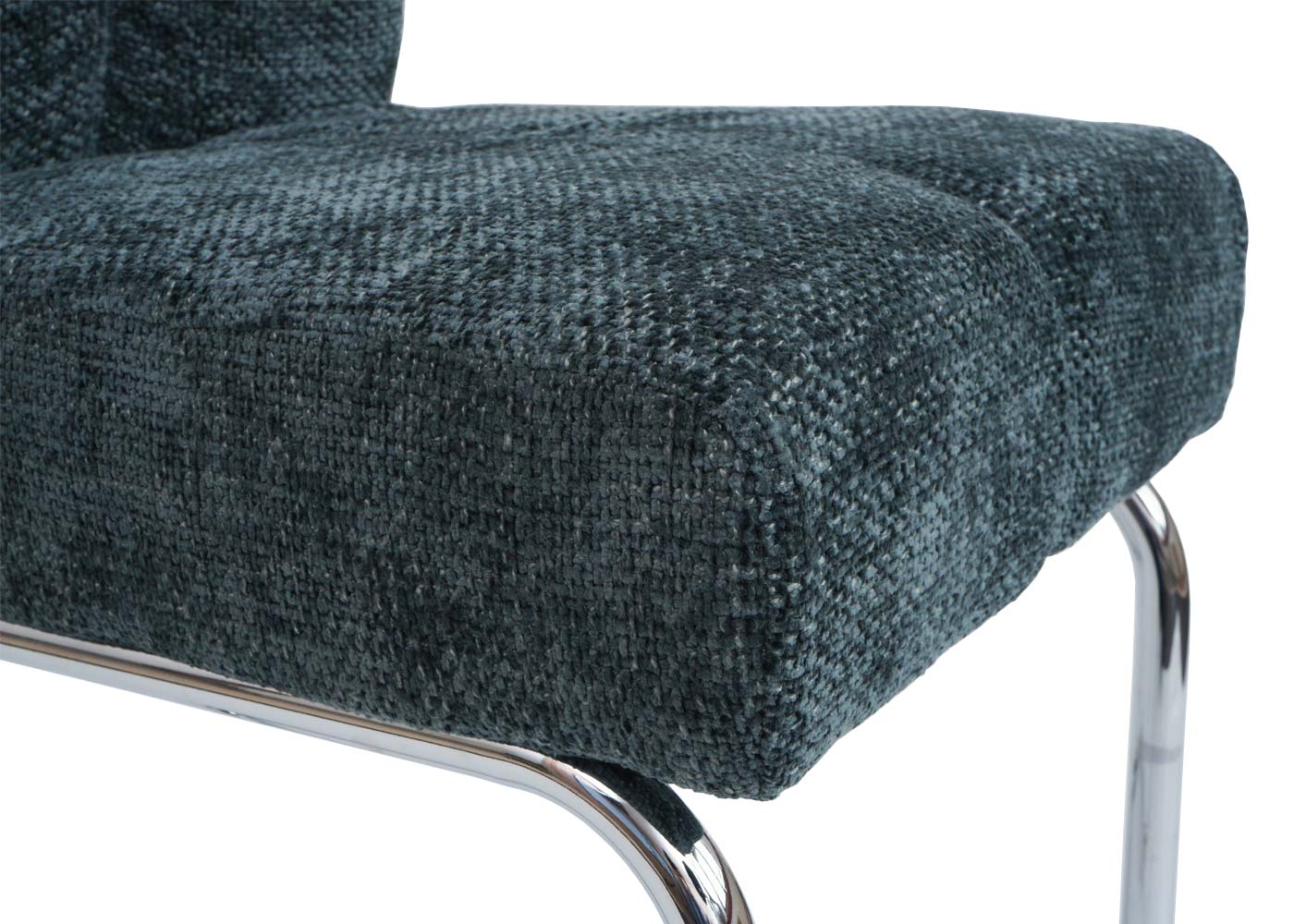 Cosmo Casa - Set van 2 Eetkamerstoelen - Sledestoel & Fauteuil - Metaal - Chenille Stof - Blauwgroen