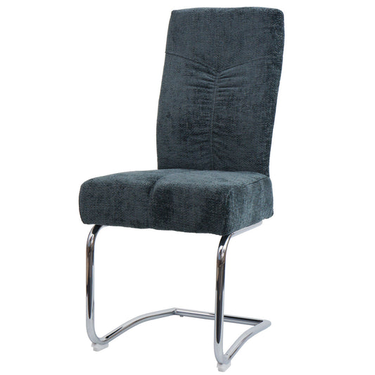 Cosmo Casa - Set van 2 Eetkamerstoelen - Sledestoel & Fauteuil - Metaal - Chenille Stof - Blauwgroen