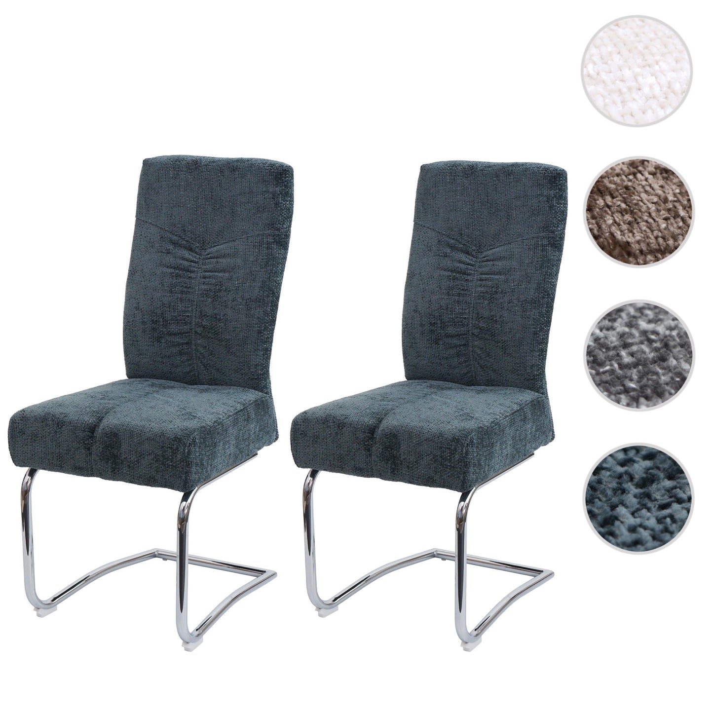 Cosmo Casa - Set van 2 Eetkamerstoelen - Sledestoel & Fauteuil - Metaal - Chenille Stof - Blauwgroen