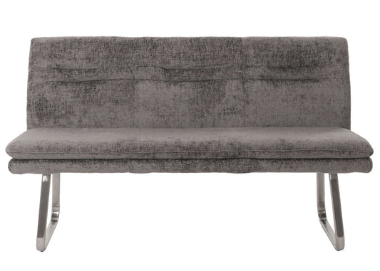 Cosmo Casa - Bank - Eetkamerbank - Gestoffeerde Bank - Rugleuning - Chenille Stof - Geborsteld Roestvrij Staal - 160cm - Donkergrijs