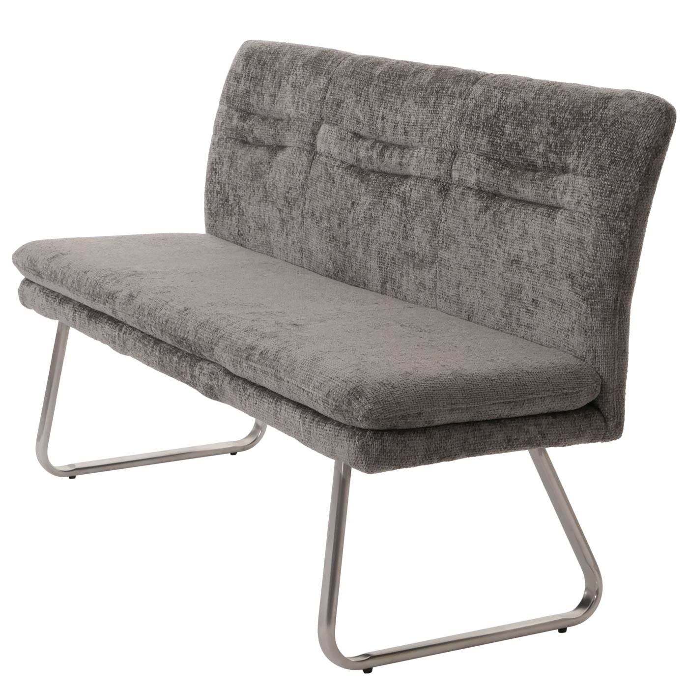 Cosmo Casa - Bank - Eetkamerbank - Gestoffeerde Bank - Rugleuning - Chenille Stof - Geborsteld Roestvrij Staal - 160cm - Donkergrijs