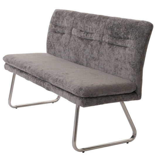 Cosmo Casa - Bank - Eetkamerbank - Gestoffeerde Bank - Rugleuning - Chenille Stof - Geborsteld Roestvrij Staal - 160cm - Donkergrijs