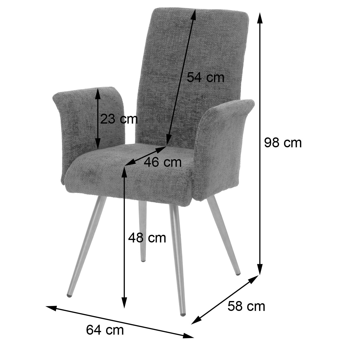 Cosmo Casa - Set van 2 Eetkamerstoelen met Armleuningen - Geborsteld Roestvrij Staal - Textiel Chenille - Crème