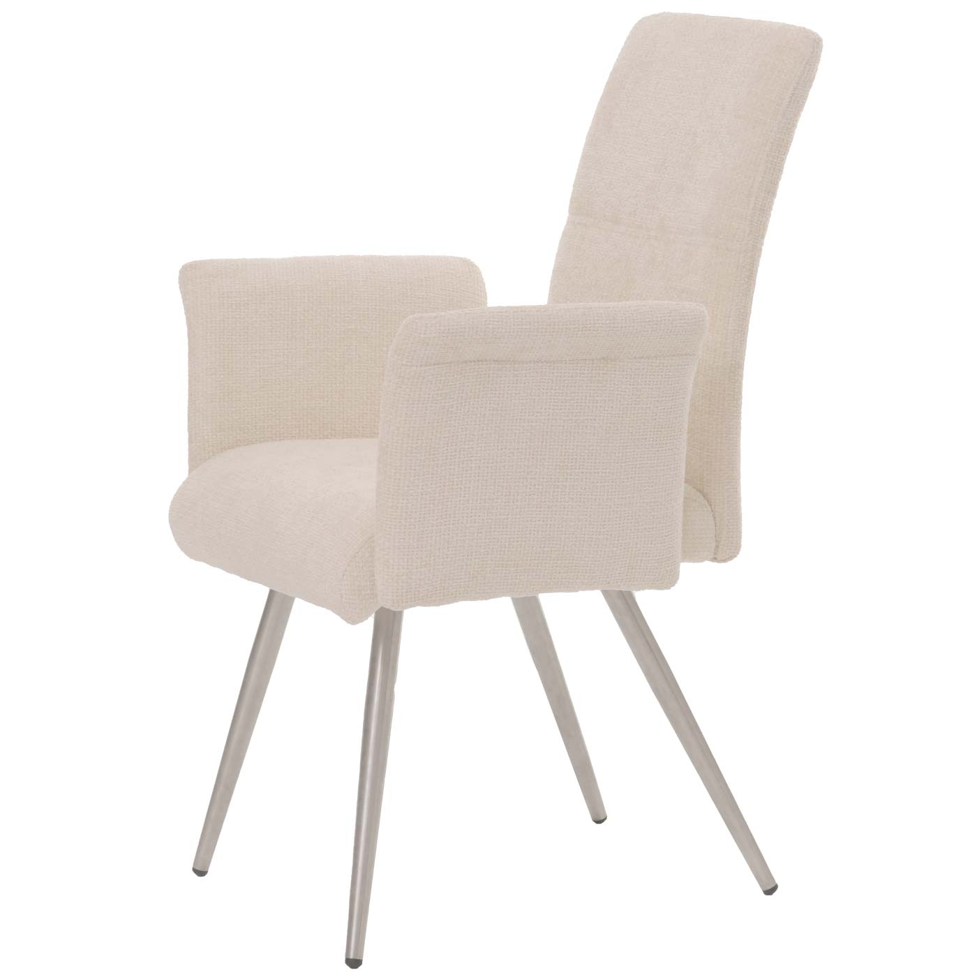 Cosmo Casa - Set van 2 Eetkamerstoelen met Armleuningen - Geborsteld Roestvrij Staal - Textiel Chenille - Crème