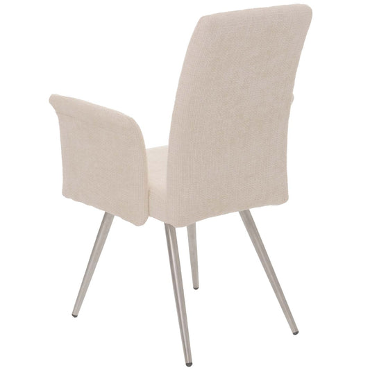 Cosmo Casa - Set van 2 Eetkamerstoelen met Armleuningen - Geborsteld Roestvrij Staal - Textiel Chenille - Crème