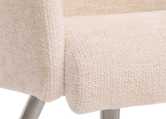 Cosmo Casa - Set van 2 Eetkamerstoelen met Armleuningen - Geborsteld Roestvrij Staal - Textiel Chenille - Crème