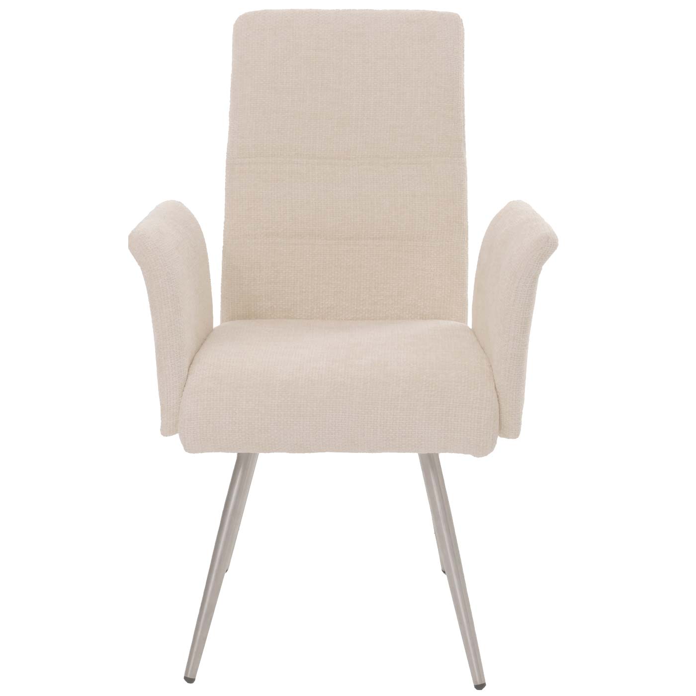 Cosmo Casa - Set van 2 Eetkamerstoelen met Armleuningen - Geborsteld Roestvrij Staal - Textiel Chenille - Crème