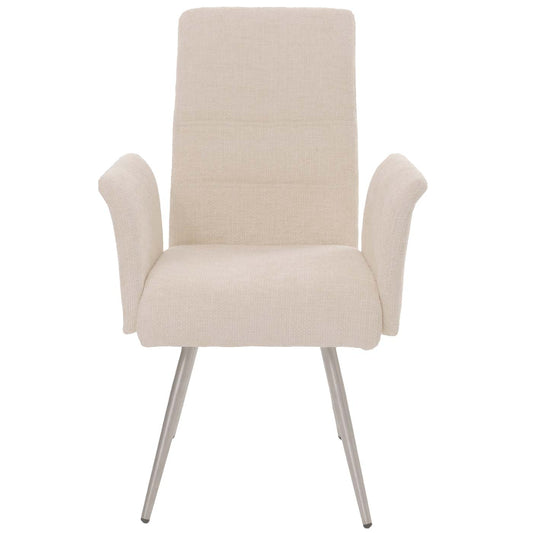 Cosmo Casa - Set van 2 Eetkamerstoelen met Armleuningen - Geborsteld Roestvrij Staal - Textiel Chenille - Crème