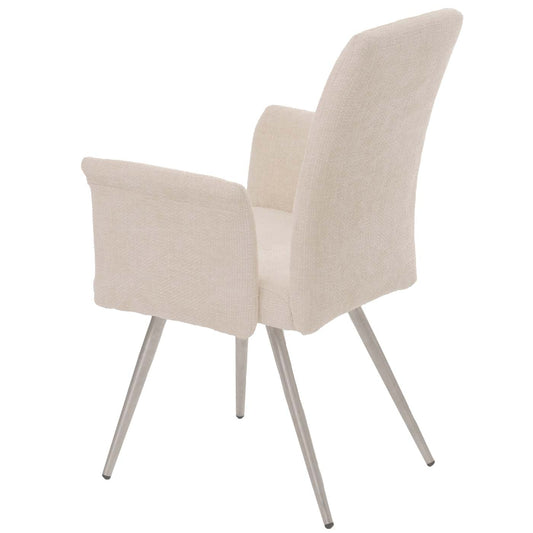 Cosmo Casa - Set van 2 Eetkamerstoelen met Armleuningen - Geborsteld Roestvrij Staal - Textiel Chenille - Crème