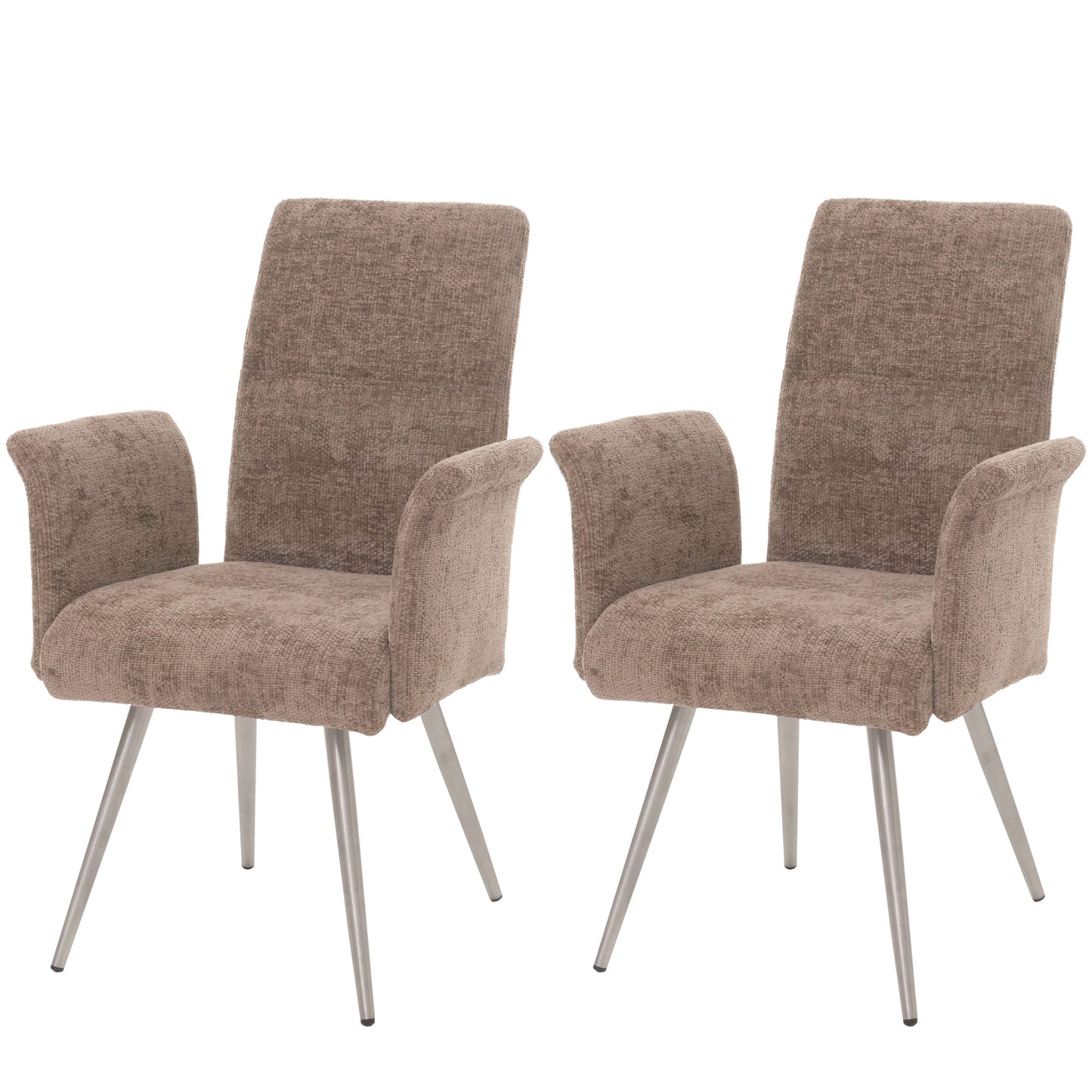 Cosmo Casa - Set van 2 Eetkamerstoelen met Armleuningen - Geborsteld Roestvrij Staal - Textiel Chenille - Bruin