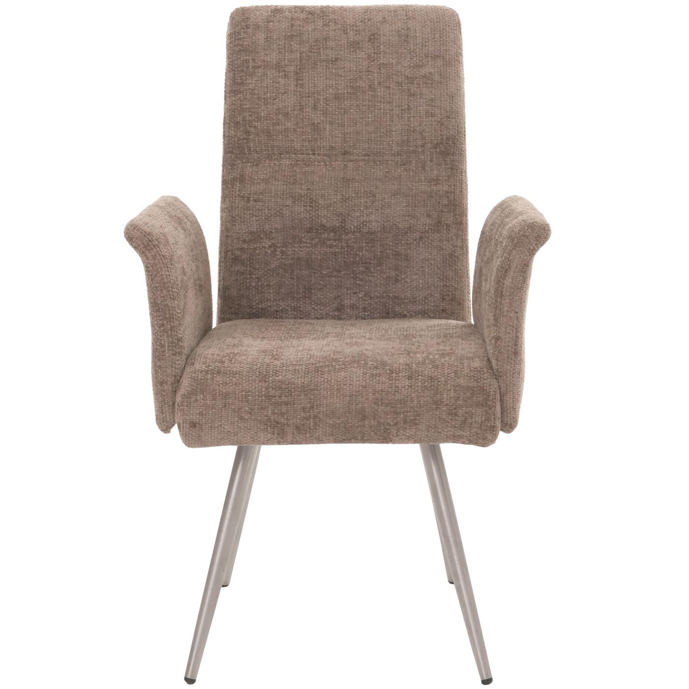 Cosmo Casa - Set van 2 Eetkamerstoelen met Armleuningen - Geborsteld Roestvrij Staal - Textiel Chenille - Bruin