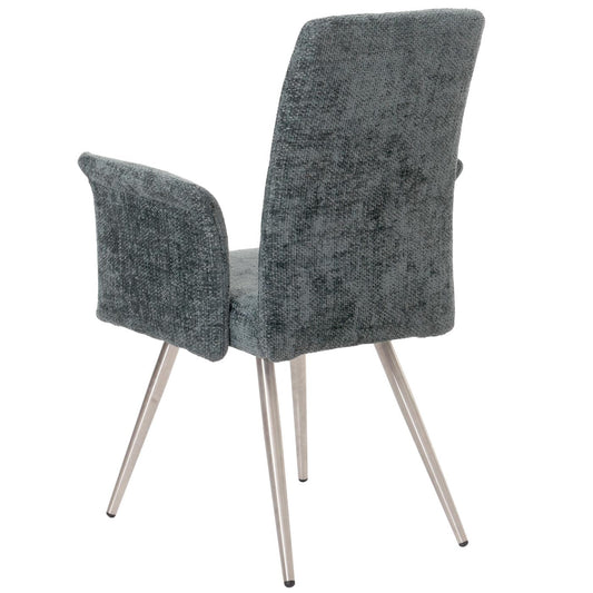 Cosmo Casa - Set van 2 Eetkamerstoelen met Armleuningen - Geborsteld Roestvrij Staal - Textiel Chenille - Blauwgroen