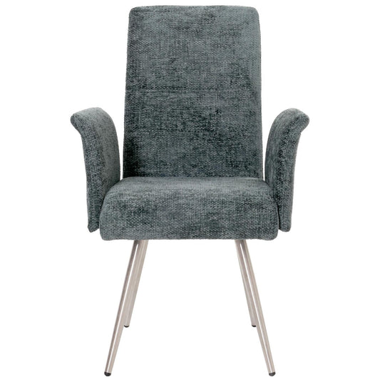 Cosmo Casa - Set van 2 Eetkamerstoelen met Armleuningen - Geborsteld Roestvrij Staal - Textiel Chenille - Blauwgroen