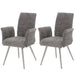 Cosmo Casa - Set van 2 Eetkamerstoelen met Armleuningen - Geborsteld Roestvrij Staal - Textiel Chenille - Donkergrijs